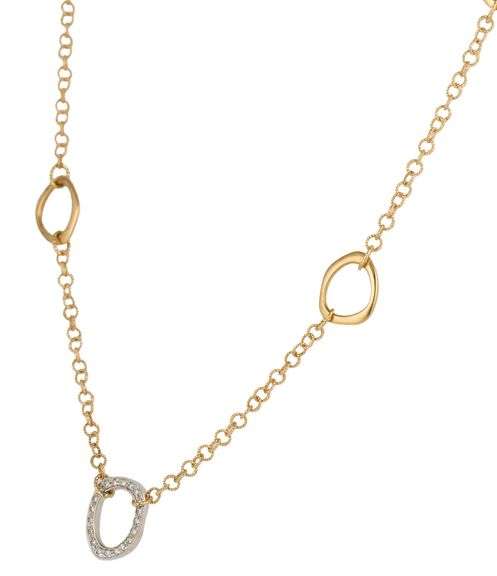Roberto Coin 0.15ctw Diamond Flat Open Two Tone Station Necklace in 18K