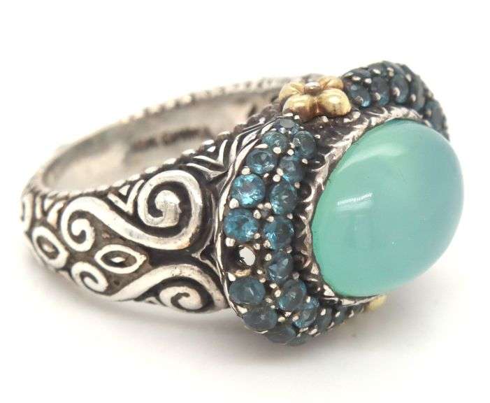 Barabara Bixby Chalcedony and blue topaz cocktail ring