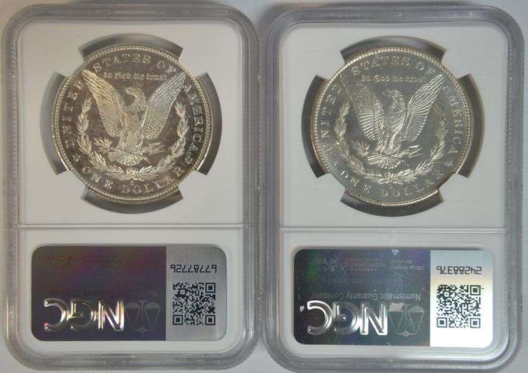 2 Near Gem BU 1880-S Morgan Silver Dollars. NGC MS64