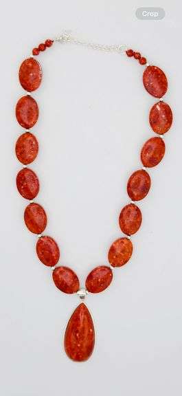 925 Sterling Silver LUC Sign Lucas Lameth Red Coral Pendant and Disk Shape Bead Necklace