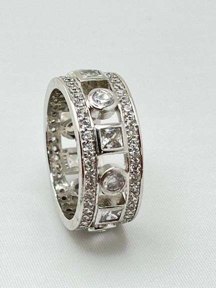 925 Sterling Silver 9mm CZ Triple Row Band