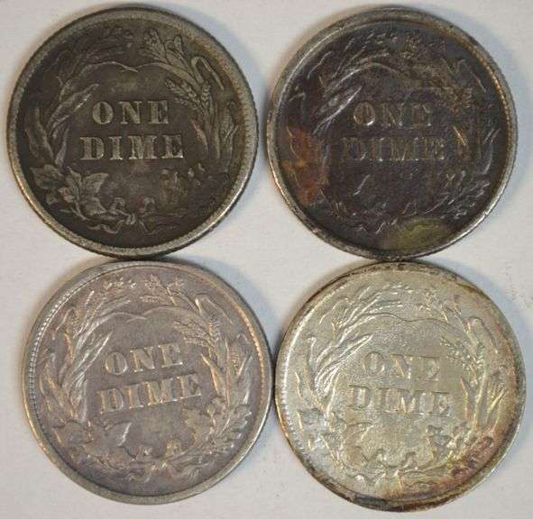 Sharp 1892, 1899, 1910, & 1912 Barber Dimes. Full Liberty's