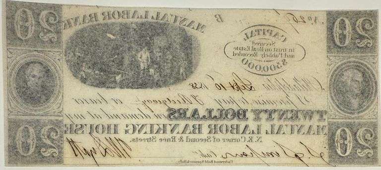1838 Choice Unc Manual Labor Bank Philadelphia $20 Note. Aka Elvis Note