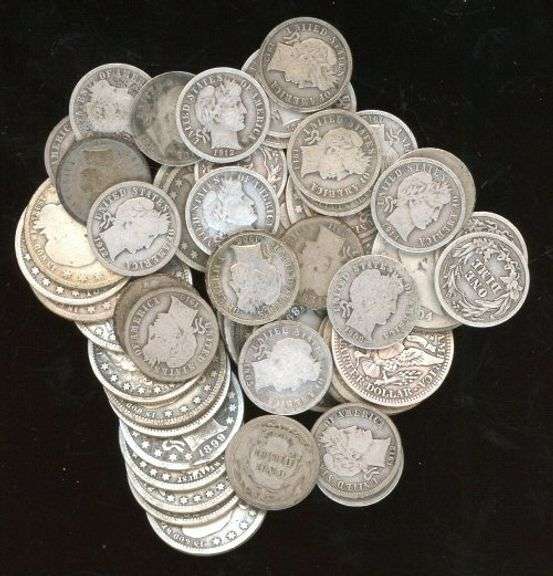Lot of 58 Assorted Silver Barber Coins