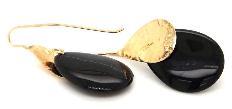 Stylish 14K YG and Black Onyx Dangle Earrings