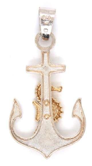 14kt White gold Anchor with yellow gold seahorse pendant