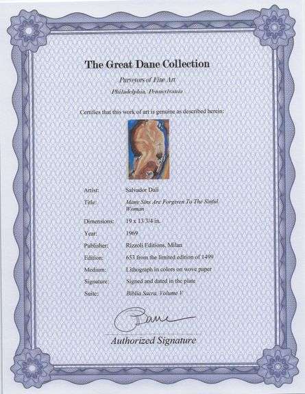 Highly Collectible and Rare Salvador Dali Original Lithograph from the 'Biblia Sacra' Suite