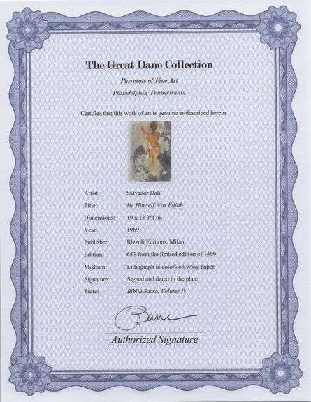 Highly Collectible and Rare Salvador Dali Original Lithograph from the 'Biblia Sacra' Suite