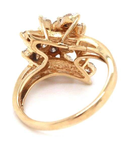14kt Yellow gold 1ctw marquise and RBC diamond cluster ring