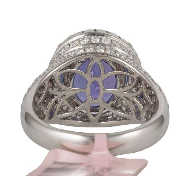 New 4.71ct Oval Tanzanite and 2.01ctw Pave Diamond Frame Ring in 14K