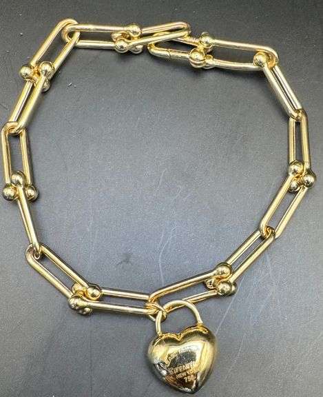Tiffany & Co 18K Yellow Gold Horseshoe with Heart Charm Bracelet