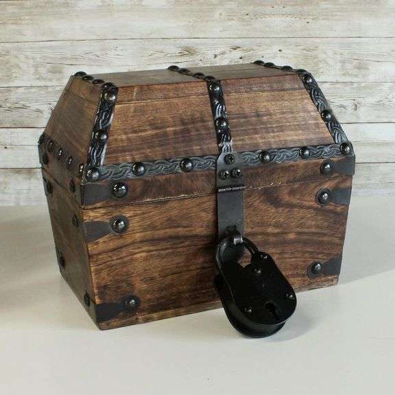 Solid Wood Pirate Treasure Chest with Iron Lock & Skeleton Keys