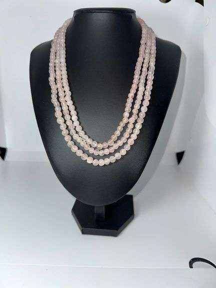 Beautiful 472 Cttw Natural Rose Quartz 3 Strand Necklace