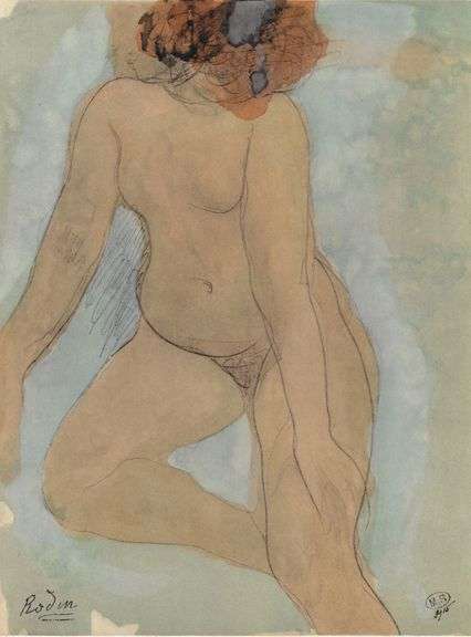 Exclusive Auguste Rodin Lithograph of Watercolor Signed in the Plate, 1949