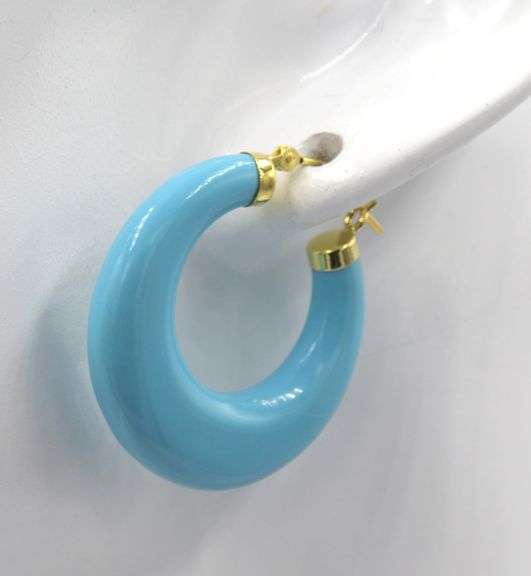 10kt Yellow gold Synthetic Turquoise hoop earrings