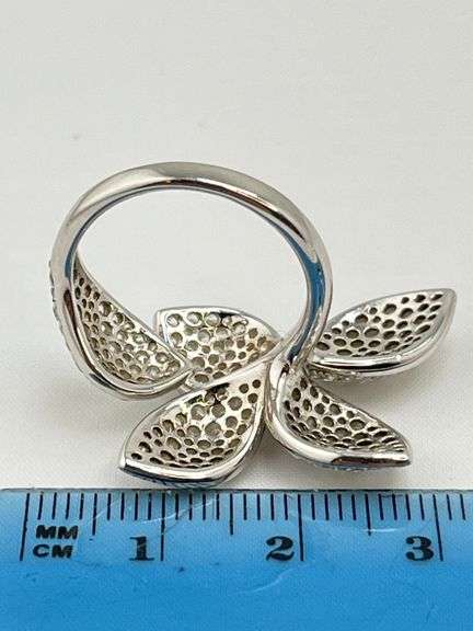 925 Sterling Silver Modern Five leaf Petal Pave Ring