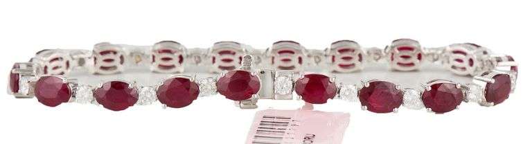 New 16.17ctw Oval Ruby and 1.55ctw Diamond Tennis Bracelet in 14K