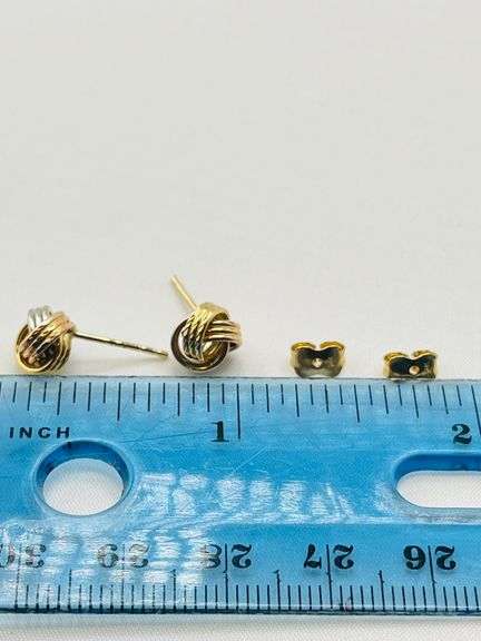 14KT Tri Color Gold Love Knot Stud Earrings