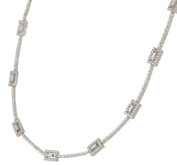 2.29ctw Round and Baguette Diamond Frame Station Necklace in 18K
