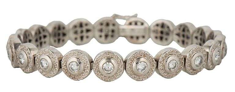 5.25ctw Round Diamond Bezel Set Greek Bezel Station Bracelet in 18K