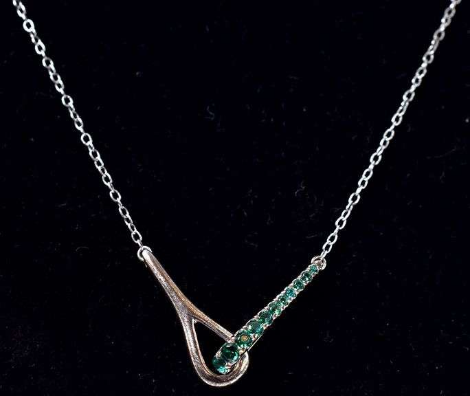 Green CZ Gemstone Pendant Necklace in Sterling Silver