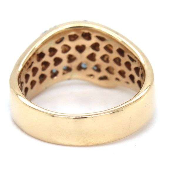 14kt Yellow gold diamond pave and blue sapphire woven ring