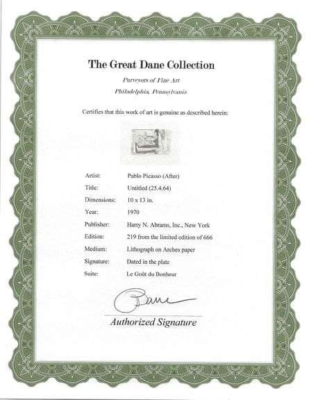 Exclusive Limited Edition Pablo Picasso Lithograph "Le Gout du Bonheur", 1970