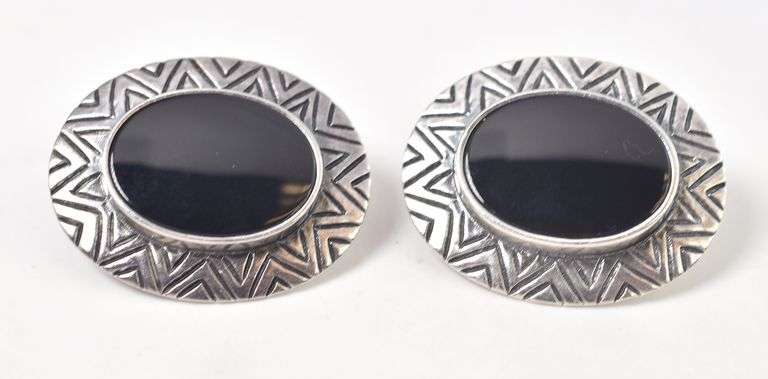 Black Onyx Gemstone Earrings in Sterling Silver
