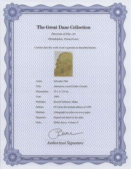 Highly Collectible and Rare Salvador Dali Original Lithograph from the 'Biblia Sacra' Suite