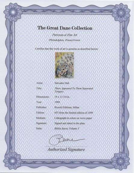 Highly Collectible and Rare Salvador Dali Original Lithograph from the 'Biblia Sacra' Suite