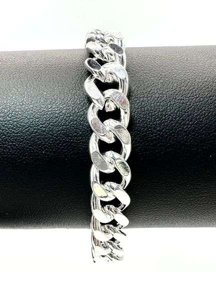 Strong 28.4 Gram 14 Kt White Gold Plate Curb Link Bracelet