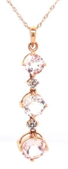10kt Rose gold 3.50ctw Morganite and diamond pendant on chain