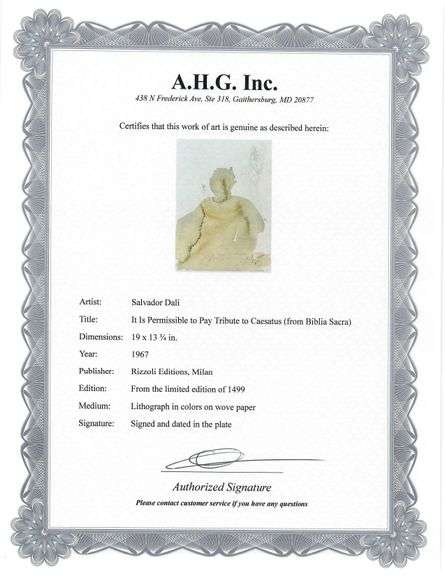 Highly Collectible and Rare Salvador Dali Original Lithograph from the 'Biblia Sacra' Suite