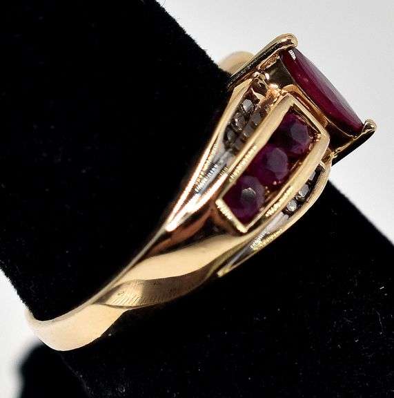 Astounding 14K Yellow Gold Ruby Gemstone Ring with Diamond Accents