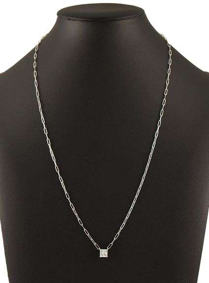 1.01ct Princess Cut Diamond Solitaire Paperclip Chain Necklace in 14K