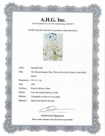 Highly Collectible and Rare Salvador Dali Original Lithograph from the 'Biblia Sacra' Suite