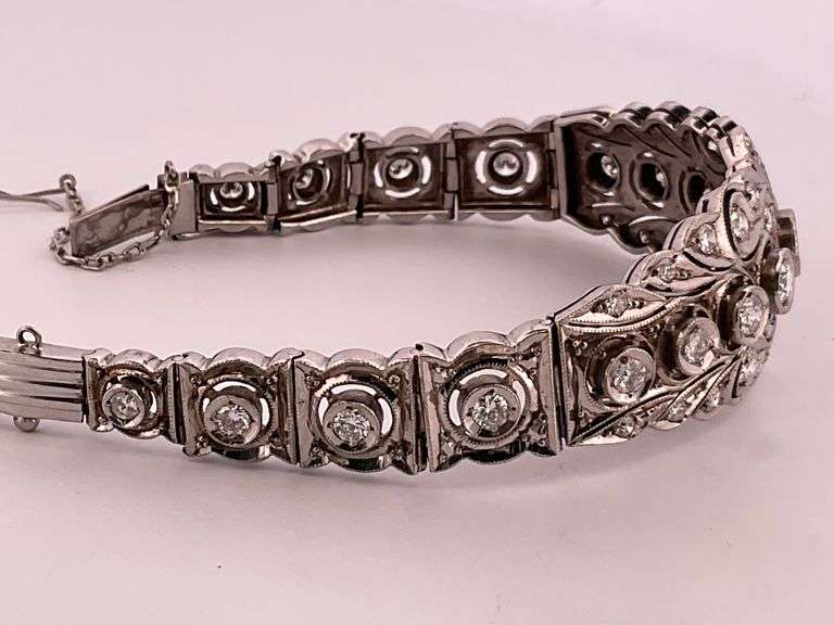 CERTIFIED WHITE GOLD DIAMOND VITAGE / ANTIQUE DIAMOND BRACELET