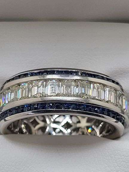 Unisex Platinum, Diamond & Sapphire Band
