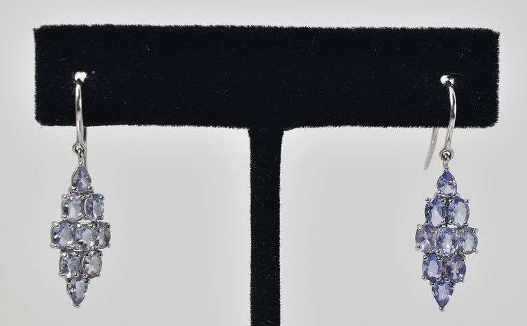 Dazzling 10K white Gold Iolite Gemstone Dangle Earrings