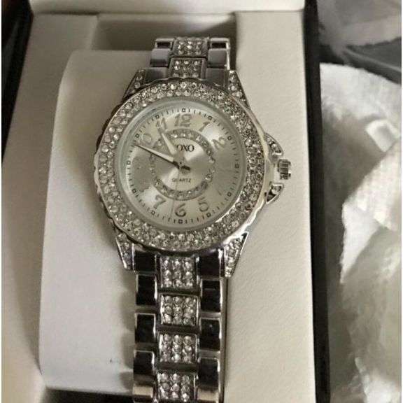 Sparkling Silver-Tone Rhinestone Bracelet Watch