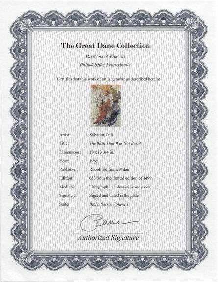 Highly Collectible and Rare Salvador Dali Original Lithograph from the 'Biblia Sacra' Suite