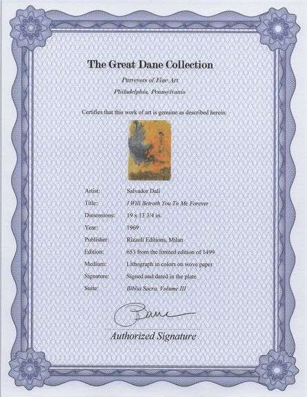 Highly Collectible and Rare Salvador Dali Original Lithograph from the 'Biblia Sacra' Suite