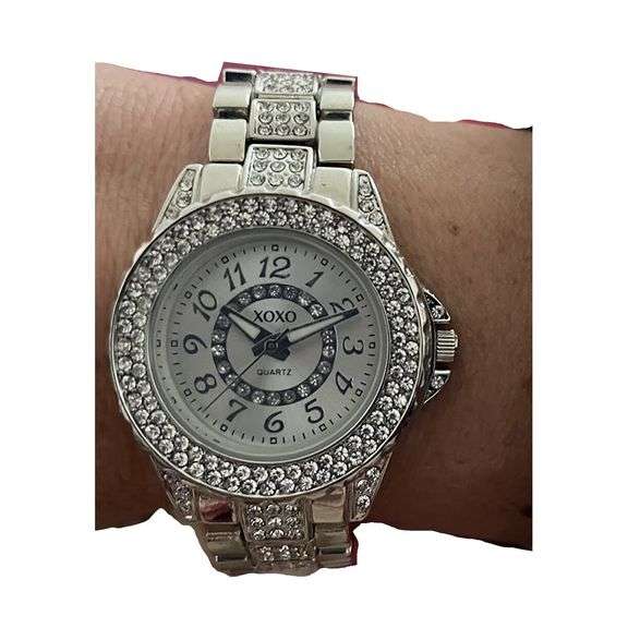 Sparkling Silver-Tone Rhinestone Bracelet Watch