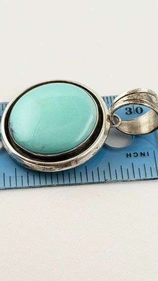 925 Sterling Silver Signed Bernyse Chaves Navajo Turquoise Round Pendant