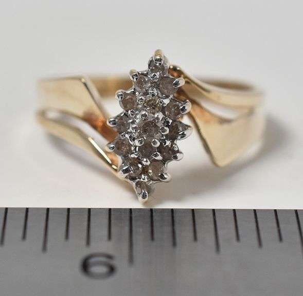 Alluring 10K Yellow Gold Diamond Cluster Ring