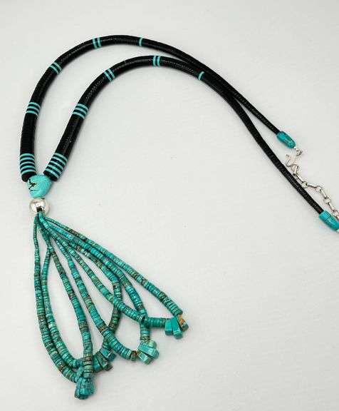 925 Sterling Silver Handcrafted Unique Native American Heishi necklace With Turquoise Jacla Drop Nec