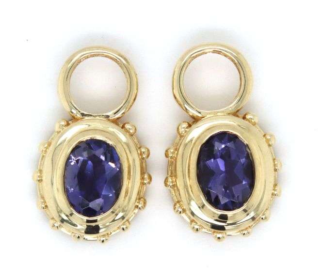 14kt Yellow gold bezel set oval tanzanite earring jacket