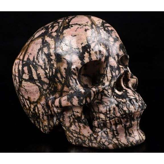 Hand-Carved Pink Rhodonite Crystal Skull