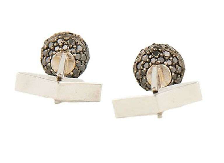 Pave Black Diamond Bejeweled Ball Cuff links in 18K