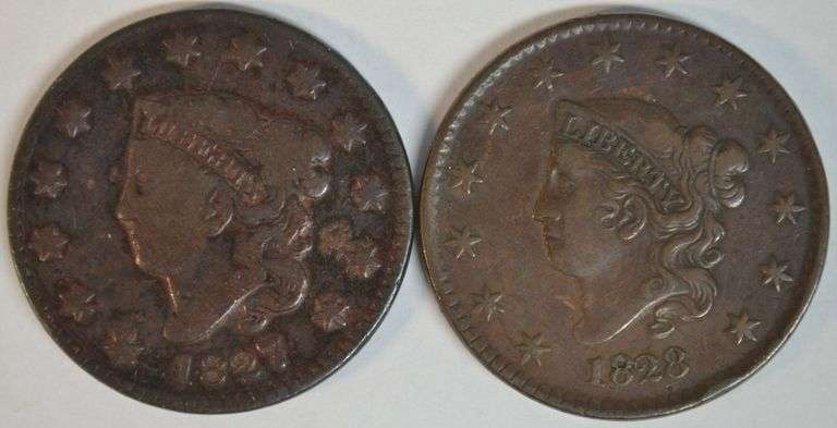 Scarcer 1827 & sharp 1828 Coronet Large Cents